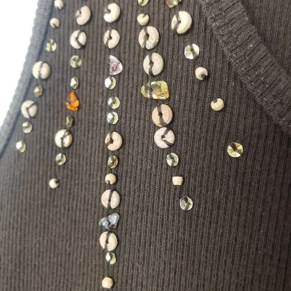 STO Women's Chocolate Sequined Scoop Neck Cotton Shell Shirt Blouse Tank Top - Picture 4 of 11